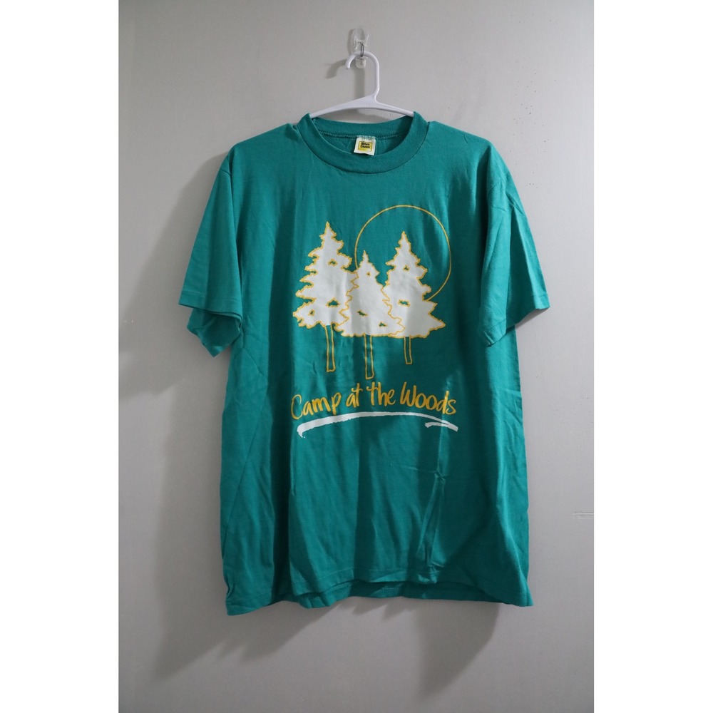 Vintage Camp at the Woods T-Shirt Veiva Sheen Graphic Tee Nature‎ Green L